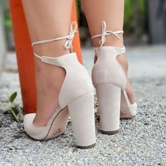 Women's Nude Point Toe Ankle‎ Strap Block Heel - Picture 5 of 5